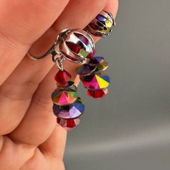 Vintage AB Rhinestone Disco Earrings Dangle Drop Multicolor Discs Clip On Galaxy