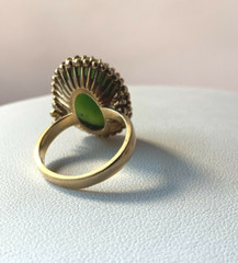 VINTAGE 10K YELLOW GOLD BIG OVAL GREEN NEPHRITE JADE JADEITE RING SOLID HEAVY