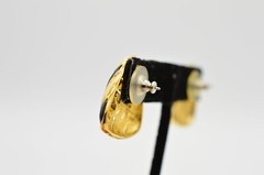TAT Vintage Earrings Gold Black Off White Enamel Pierced Signed NOS 1980s