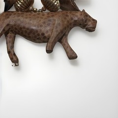 Vintage Hand Carved Wood African Safari Animal Statement Necklace Leopard Lion