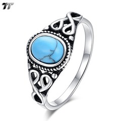 Elegant TT 316L Stainless Steel Ring With Blue Turquoise Size 6-11 (RZ208) NEW