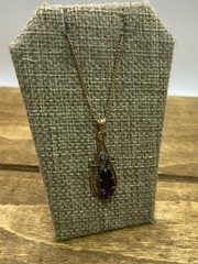 Vintage 1950s Italy 14k GF Amethyst Pendant Necklace 15”