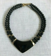 2 Vintage Necklaces Black Silver Gold White Multi Strand