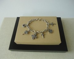 VTG Sterling Silver Religious Cross Double Sided Charm Oval Link Chain Bracelet