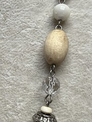 Vintage Natural Gemstone Beige Wood Bead Necklace MOP Pendant 16”