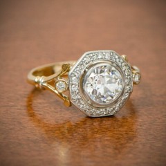 Art Deco Style Round Cut Lab Created Diamond 14K Yellow Gold FN Engagemet Ring