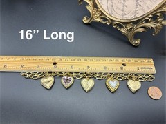 32g Vintage Estate 12k Gold Filled Charm NECKLACE + All GF Hearts Lockets Photos