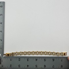 Vintage Signed Monet Gold Tone Double Link Chain Bracelet Fold Over Clasp 7.5 In