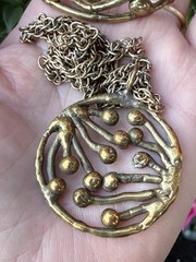 VTG Brutalist 50’s Necklace With Pendant & Bracelet Modern Brass Metal Gold Tone