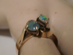 Vintage 9kt Yellow Gold Double Opal Doublette? Great Fire Stones Size 9.5