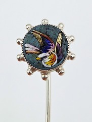 Micromosaic Stick Pin Bird Antique Silver Italy