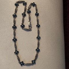 925 STERLING SILVER DECO REVIVAL BLUE STONE MARCASITE FLOWER STATION NECKLACE