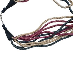 Vintage Multi Strand Beaded Necklace Signed Casual Corner Boho Tribal Wood Beads