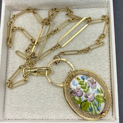 Vintage 12k Gold Filled Pocket Watch Chain FOB, Swivel Dog Clip, Guilloche Iris