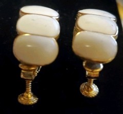 Signed VENDOME Gold and White Enamel Clip On Adjustable Earrings Vintage 1970s