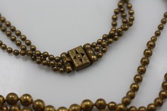 Vintage gold tone brass beaded bead ball three 3 strand graduated necklace 16″