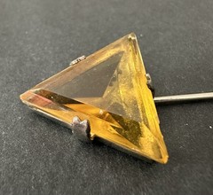 Antique Czech Citrine Color Art Deco Glass Silver Tone Jabot