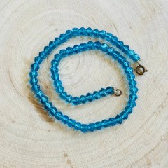 Vtg teal blue Glass Necklace Hand Cut Carved Beads Art Deco Czech Flapper 14″