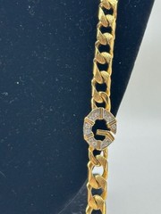 Vintage Givenchy Gold-Tone Heavy Curb Chain Necklace with Crystal G-Logo Accents