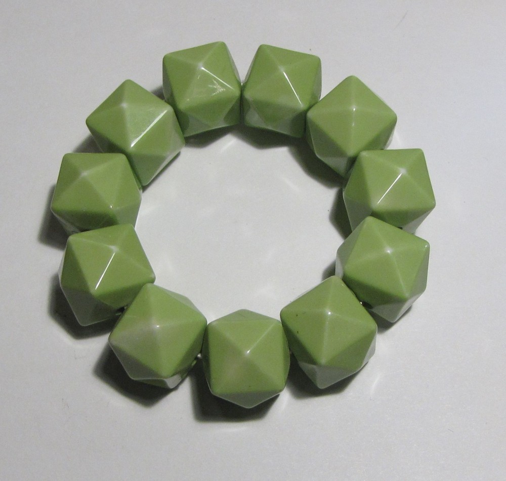 Vintage Lime Green Plastic Block Bead 3/4″ Wide Stretch Bracelet