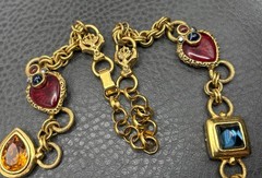 Vtg Jose & Maria Barrera Byzantine Revival Rhinestone Drop Pendant Necklace 25”
