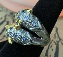 Thai White & Yellow Gold Vermeil Tanzanite & Rhodolite Garnet Snow Leopards Ring