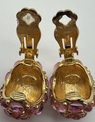 VTG SIGNED KJL KENNETH JAY LANE FAUX PINK JELLY BELLY CLIP ON EARRINGS NICE!