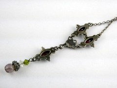 Vintage Sterling Silver Red Garnet and Beaded Pendant Necklace 925 7.8g 15.5 In