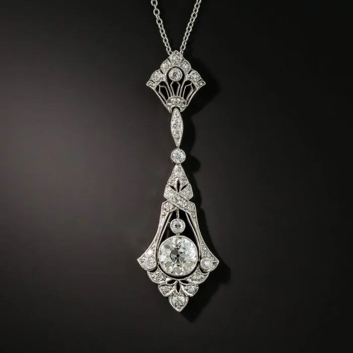 Edwardian 1.25 Ct Old European Cut Moissanite Gemstone Filigree Pendant Necklace
