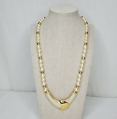 Vintage Napier Necklace Faux Pearl Gold Beads Accents Statement Art Deco Signed
