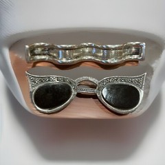 Sterling Cats Eye Sun Glasses Pin + Ribbon Pin Mexico 92.5 Both Well Made