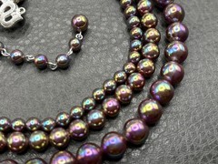 Vintage Rainbow Oil Slick Bead 3 Multi Strand Statement Layered Necklace