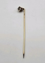 Vintage 14K Gold White stone Stick pin lapel tie Estate fine jewelry