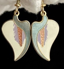 Vintage Laurel Burch Earrings CALLA LILY Flower 1.75” Gold Multi Color Ladies 8g