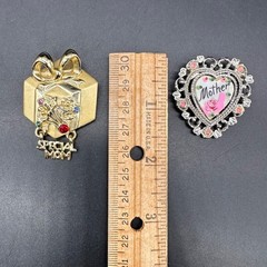 Vintage Brooch Pins Lot of Four Mother Mom Heart Floral Love Gift Retro Jewelry