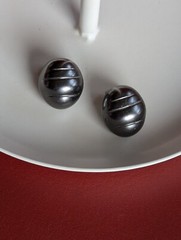 Vintage Gun Metal Grey Black Dome Cushion Button Larva Quilted Clip Earrings