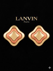 LANVIN VTG EARRINGS CORAL GOLD PLATED CLIP-ON TAILORED TRE’ ELEGANT