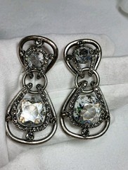 Lanvin Paris Gunmetal Color Clear Huge Crystal Drop Dangle Clip on Earrings