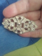Antique glamorous silver-tone Art Deco brooch pin rhinestone accents C clasp