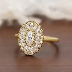 Vintage & Antique 0.35 Ct Marquise Cut Moissanite Stone Anniversary Mosaic Ring