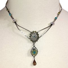 Ornate Victorian Inspired Necklace Floral Filigree Crystal Stones Vintage Fairy