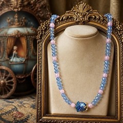 Crystal Glass Rose Necklace Faceted AB & Crackle Glass Beads Tagged By Maker