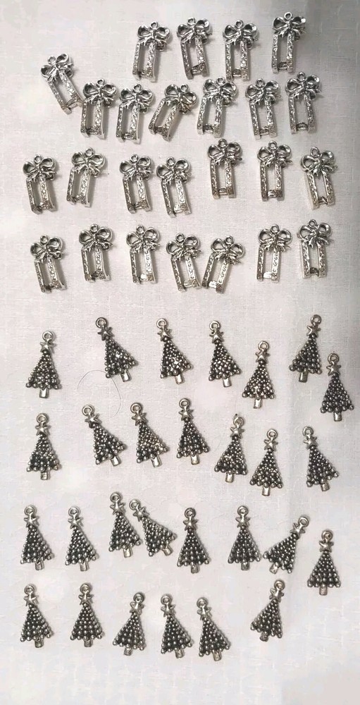 Lot 53 CHARMS Christmas Trees Presents 1″ – 3/4″ Silver Tone Costume Jewelry
