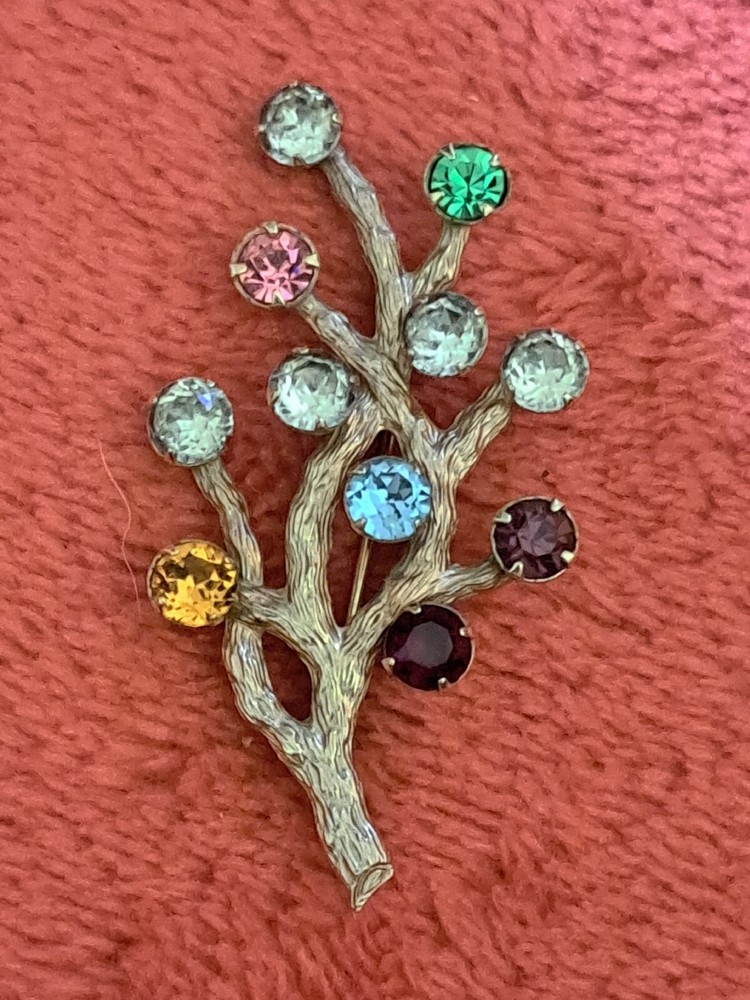 Vintage Signed Van Dell Tree Branch Brooch W/ Rhinestones 1/20 12K G.F.