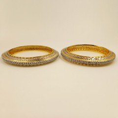 South Indian Style CZ Bangle Set, 22K Gold Plated, Elegant Handmade Bridal Set