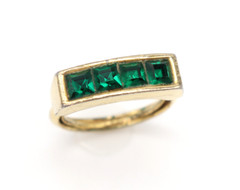 Vtg Trifari Green Channel Set Rhinestone Gold Tone Ring Size 7 Adjustable Signed