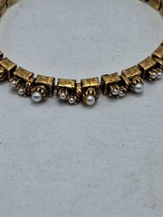 Vintage 70’s Gold Tone Tennis Bracelet with Faux Pearls 7″