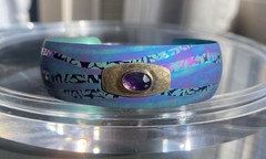 STUNNING HOLLY YASHI CUFF BRACELET, FACETED AMETHYST GEMSTONE ACCENT EX. COND