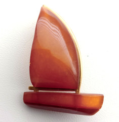 Vintage Soviet Amber Brooch. Sailboat. Kaliningrad. Made in USSR