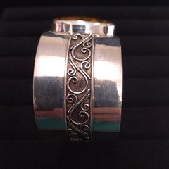 Sterling Indonesia 925 Bangle Wide Cuff with Round Faceted Tiger Eye Stone